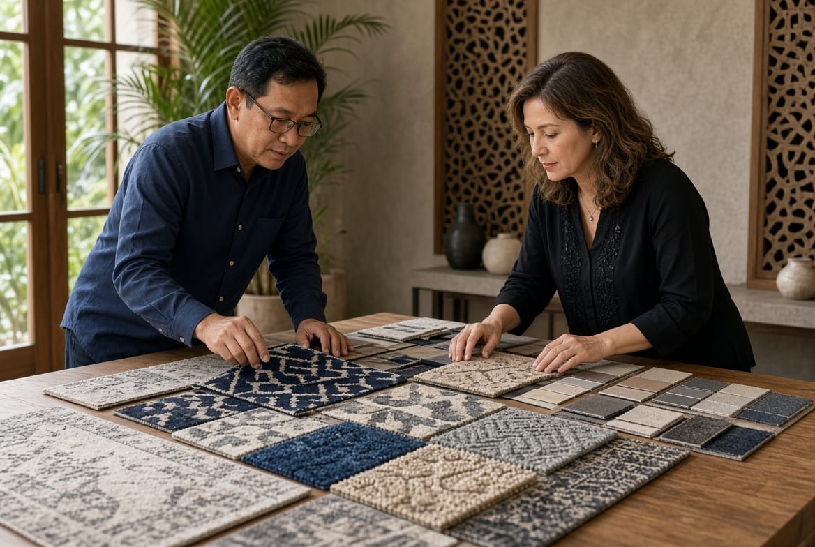 Custom carpet samples and design consultation in Indonesia